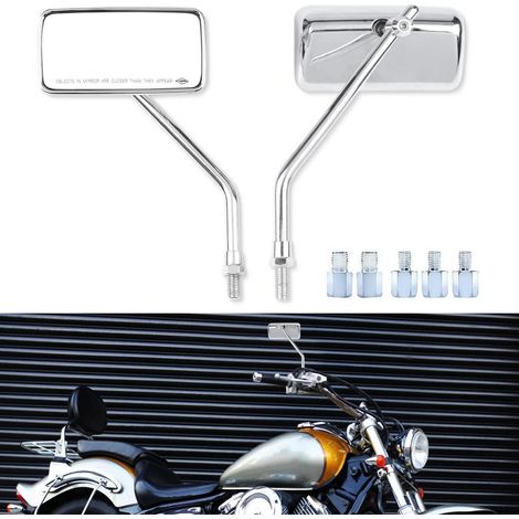 Chrom Lenkerendenspiegel Motorrad, 360° verstellbar, M8/M10 Gewinde (1/5)