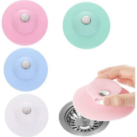 Lot de 4 Bouchon, Silicone, Universel, 10 cm, Lavabo, Baignoire, Cuisine (1/4)