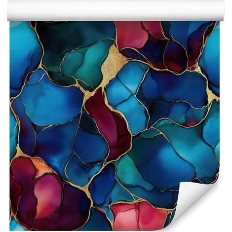 Papier peint encre bleu marine, turquoise, bleu et bordeaux 50x1000 cm (1/5)