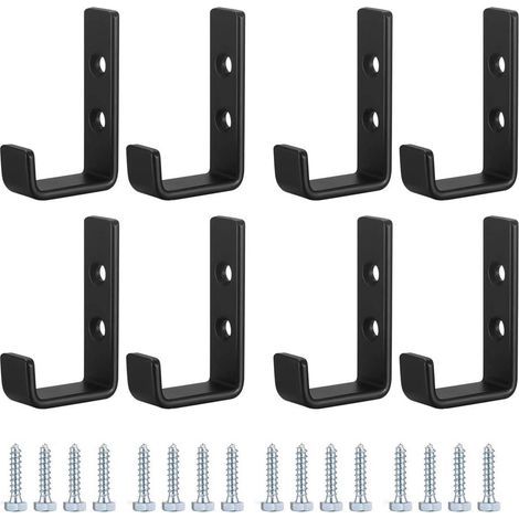 8Pcs Heavy Duty Wall Hooks, J Hooks for Garage, Black Universal Screw-in Hooks, Coat Rack, Strong Coat Hooks, for Hanging, Garage, Wall Mount for Bulky Items
