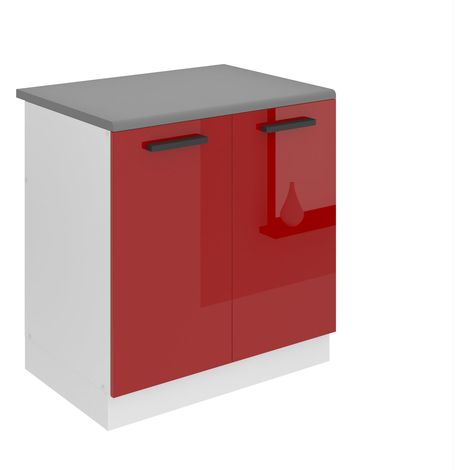 Belini Unterschrank Küche, Spülenunterschrank 80 cm Breite. SDZ Küchenunterschrank mit Arbeitsplatte. Spülenschrank mit 2 Türen, Rot Hochglanz