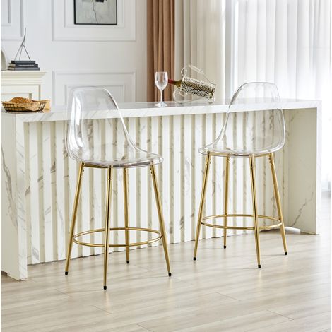 Set di 2 sgabelli da bar trasparenti, altezza 102 cm, seduta 66 cm, metallo e PET DESVIAE (1/5)