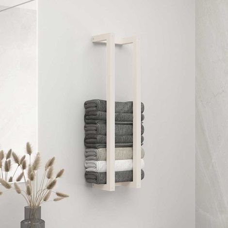 Porte-serviettes mural en bois de pin massif blanc avec étagère – 23 x 18 x 90 cm (1/5)