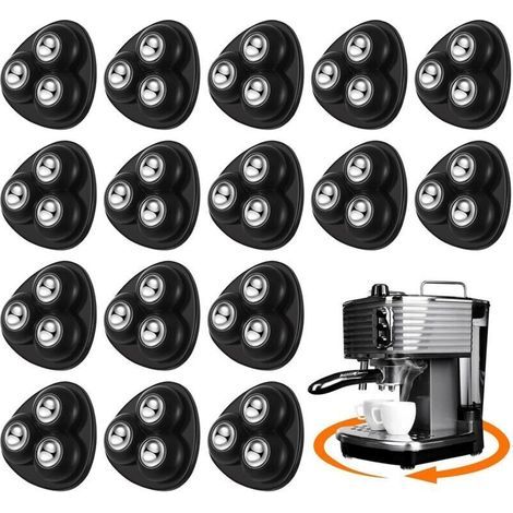 Lot de 24 roulettes auto-adhésives pour appareils électroménagers, roulettes pivotantes à 360 °, roulettes universelles pour petites cuisines (noir avec 3 billes en acier) (1/4)