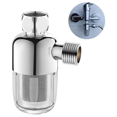 Prefiltro per scaldabagno elettrico, nessuna sostituzione del filtro richiesta, filtro per acqua dura in acciaio inox, prefiltro riutilizzabile per sistema idrico, per scaldabagno, WC e lavatrici (1/5)