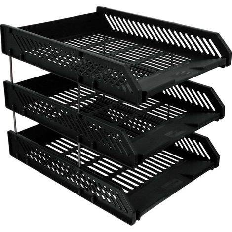 schwarze, vertikale Schreibtisch-Ablagefächer aus Kunststoff, stapelbar, mit Schublade für Dokumente und Briefe, ideal für das Homeoffice - Crezuo