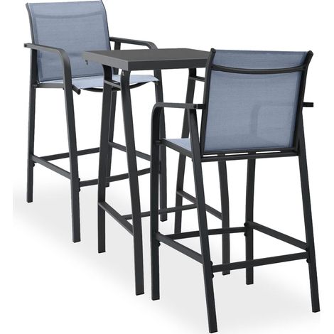 3 pcs Ensemble Table de bar + 2 Chaises de bar de jardin - Table Haute avec 2 Tabourets Noir et gris BV865373 - BonneVie (1/4)