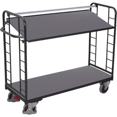 VARIOfit Etagenwagen mit Seiten aus Drahtgitter, Rohrschiebegriff und neigbarem Etagenboden 1650x650mm Anthrazitgrau RAL 7016