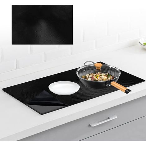 52 x 80 cm, tapis de protection pour plaques à induction, tapis antidérapant en silicone (magnétique), réutilisable, antidérapant, résistant à la chaleur, noir (1/5)