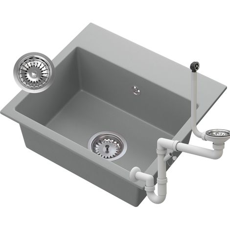 ÉVIER EN GRANIT GRIS AVEC SIPHON CHROMÉ MILOS (1/5)