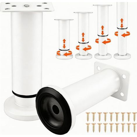 Set di 4 gambe per mobili regolabili in altezza (12-18 cm) bianche - per divano, tavolo, letto, cassettiera, poltrona (1/5)