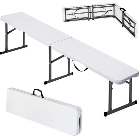 Assise Confortable Banc Pliant Plastique 1820mm PEHD Imperméable avec Poignée pour Jardin et Pique-Nique Blanc (1/5)