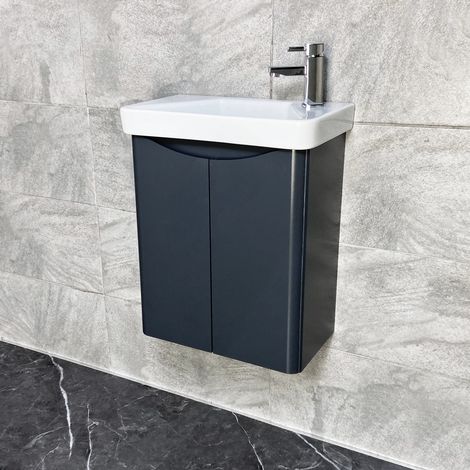 Bathroom Cloakroom Vanity Unit Wall Hung Anthracite Ross 500mm with Basin, Without Tap (1/4)
