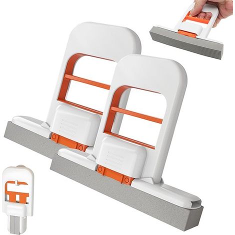 Lot de 2 - Mini balai de bureau pliable - Mini balai de nettoyage portable - Éponge auto-essoreuse - Balai à main - Balai de nettoyage compact et étroit - Manche pliable utilisable d'une seule main -  (1/5)