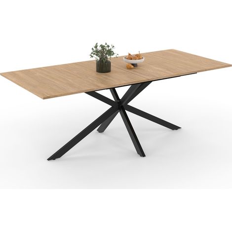 Idmarket – Table à manger extensible rectangle 10 personnes – Plateau bois effet 200 x 90 cm – Pied araignée métal noir – Design industriel moderne (1/5)