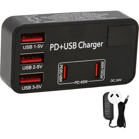 Station de charge rapide USB 5 ports Mini PD Hub multiprise pour ordinateur portable, smartphones, chargeur secteur 100-240V avec prise AU (1/5)