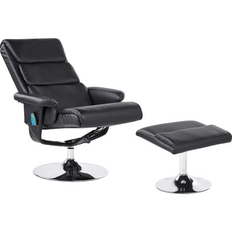 Sillón de masaje moderno con calefacción reclinable con reposapiés de piel sintética negro Legend