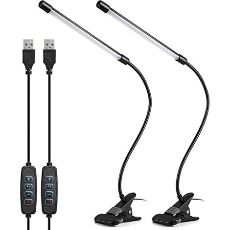 Lampe de Bureau à Pince LED, Lampe de Lecture à Pince USB 10W Col de Cygne Flexible 360°, Lampe de Étude Travail Protection les Yeux Avec 3 Modes Éclairage &10 Niveaux De Luminosité -2 Pack (1/5)