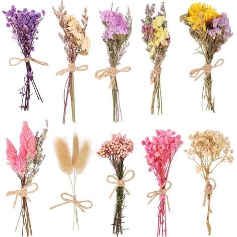 10 Mini Bouquets de Fleurs séchées Naturelles, Style Boho, déco DIY (Gypsophile) (1/5)