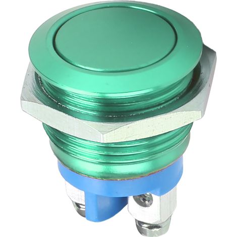 Interrupteur à bouton métallique en acier inoxydable, tête plate ronde de 16 mm, étanche, à réarmement automatique, alimentation 220 V (vert) (1/5)