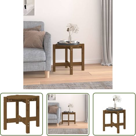 The Living Store Table basse Marron miel Ø 52,5x45 cm Bois massif de pin - Table Basse - Meuble Salon - Table D'appoint - Table Ronde - Bois Massif (1/5)
