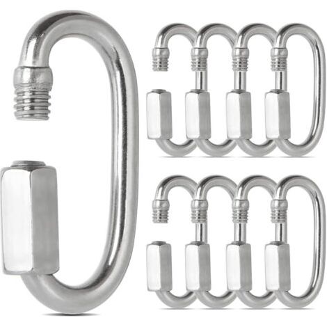 Sollbry 16 PCS Maillon Rapide Inox M4 Mousquetons à Verrouillage 304 Forme de D, Mini Mousqueton a Vis Pour Accessoires de Randonnée, Camping, Extérieur et Intérieur (1/5)