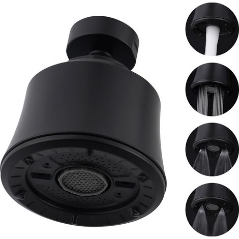 Tête de robinet de cuisine avec rotule métallique, adaptateur d'aérateur pour robinet d'évier filetage interne 55/64-27UNS, 4 jets, noir, chromé (1/5)
