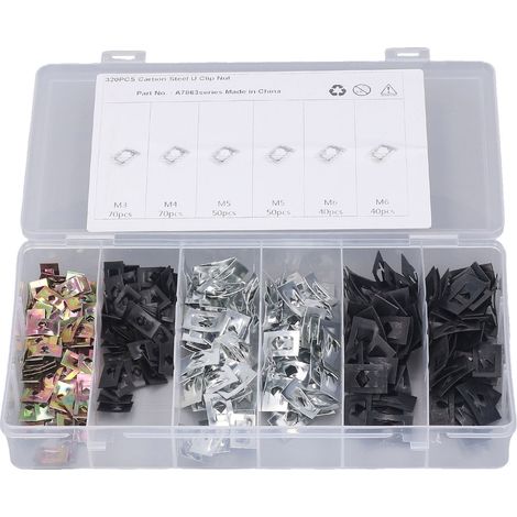 Kit de 320 pièces en acier au carbone : ressorts à lames, écrous et clips de fixation, 4 tailles différentes, pinces unilatérales premium (réf. fournisseur A7863) (1/5)