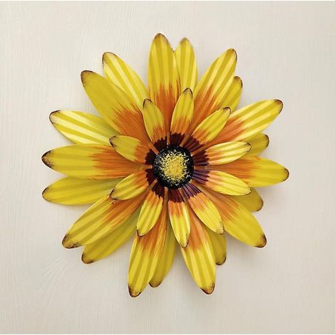Décoration murale florale en métal - Jaune, 32 cm, intérieur/extérieur (1/5)