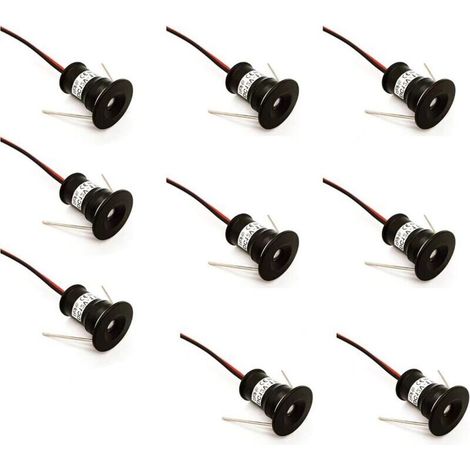 Lot de 9 spots LED encastrables 12V 1W pour plafond : mini spots noir pour cuisine, escalier, placard, couloir, éclairage DIY, blanc chaud, blanc froid, vitrines, armoire, petit plafond, IP65.