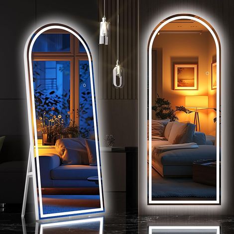 Hasipu Standspiegel 175x60cm mit LED Beleuchtung - Ganzkörperspiegel Freistehend, 3 Lichtfarben Dimmbar, Großer Bodenspiegel für Schlafzimmer Ankleidezimmer