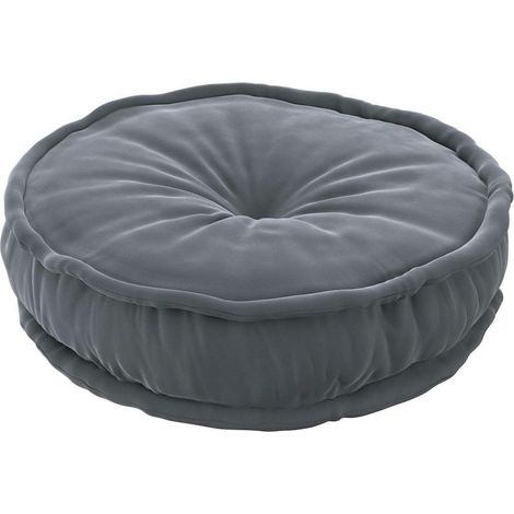 Pouf coussin rond Sweet Drop en velours - Gris Graphite (1/2)