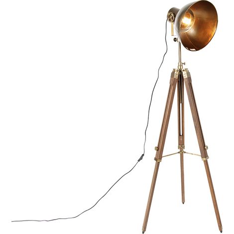 Industrial Tripod Floor Lamp Bronze with Wood - Mangoes (1/5)