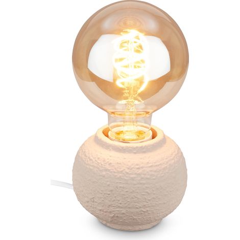 Lampe de table avec interrupteur à câble, pied en céramique, E27 max. 25W, lampe de chevet, bureau, salon à poser, table salon, lecture, déco séjour, 10 x 8 cm, Beige (1/5)