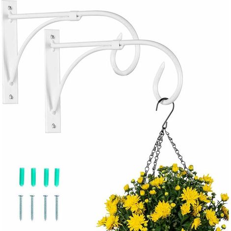 2 Pièces Support Panier Suspendu Blanc, Supports Suspension Murale Crochets, Support Plantes Suspendues, Crochets Jardin, Support Extérieur pour Pots Fleurs Plantes Lanternes Mangeoires, (1/5)