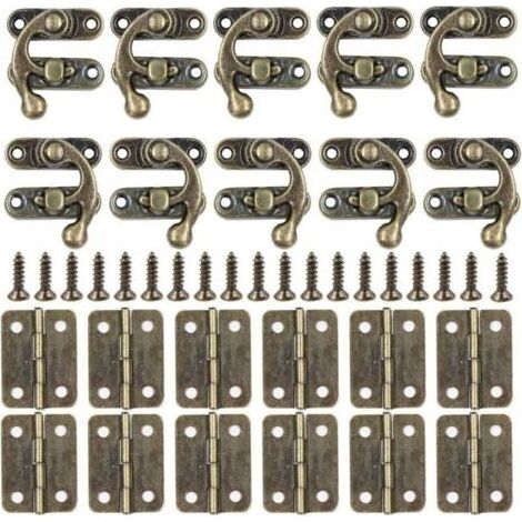 PA 10 crochets de porte de style vintage (gauche/droite) + 12 petites charnières avec vis, parfaits pour décorer des boîtes en bois. (1/4)