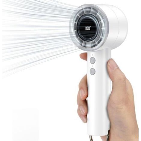 USB Portable Handheld Mini Fan with LED Display - 3000 mAh - Portable Handheld Fan for Office, Library, Travel - White (1/5)