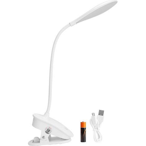 Lampe De Bureau À Pince Led Blanche 2W Avec Interrupteur Tactile Et Port USB Trois Modes D'éclairage Design Elliptique (1/5)