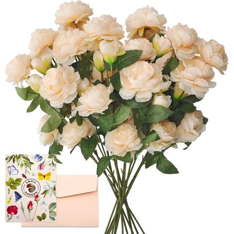 Lot de 12 Fleurs artificielles, Pivoine en Soie à Tige Unique avec 36 têtes de Fleurs,pour Mariage,fête à la Maison,Festival,Arrangements Floraux (Champagne) (1/5)