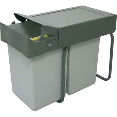 Poubelle à pédale coulissante 28L – 2 compartiments – Pour caisson 300mm – Hauteur 398mm – Métal et plastique – Décor gris – Gollinucci