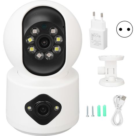 Caméra de surveillance intérieure intelligente double objectif HD, vision nocturne, interphone bidirectionnel, prise EU 100-240V (1/5)