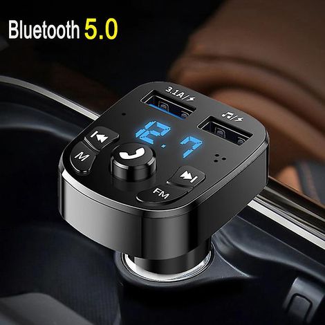 Émetteur FM pour voiture, Bluetooth 5.0, kit mains libres sans fil avec double port USB, chargeur allume-cigare, modulateur FM et adaptateur pour lecteur MP3. (1/5)