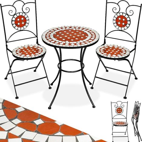 Ensemble table et chaises de jardin mosaique acier 2 pers. marron (1/5)