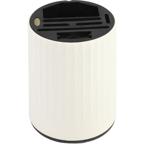 Support cylindrique pour couteaux de cuisine, rotation à 360°, bloc de rangement multi-emplacements pour couteaux, baguettes, cuillères et fourchettes (blanc). (1/5)