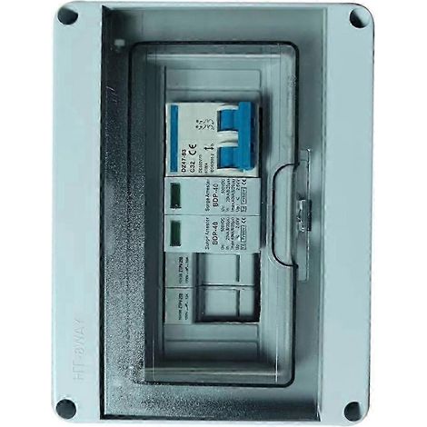 Boîtier de raccordement photovoltaïque avec protection, 1 entrée, 1 sortie CC 500 V, fusible, disjoncteur, parafoudre, étanche Bo JN (1/5)