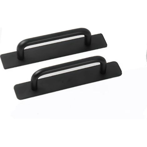Ensemble de 2 poignées de porte coulissante, sans perçage, poignées de meuble de cuisine noir mat, poignées de meuble de cuisine en alliage d'aluminium noir (1/5)
