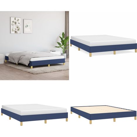 Bettgestell ohne Matratze Blau 140x200 cm Stoff - Bettrahmen - Doppelbett - Blau - Holzrahmen - Lattenrost - Home & Living