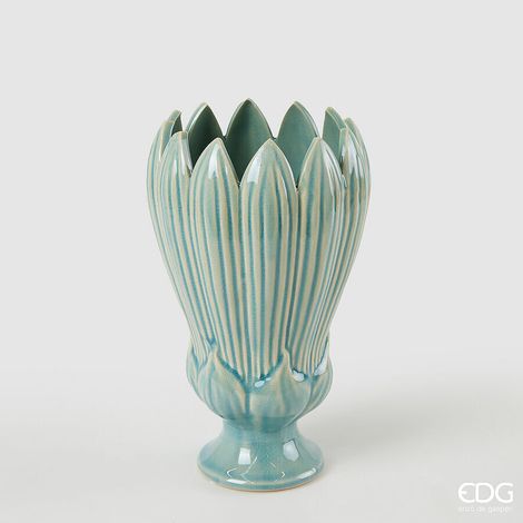 EDG Enzo De Gasperi Vaso Freaky Foglie Coppa H 26,5 Cm D 16 Cm Ceramica Waterproof Blue