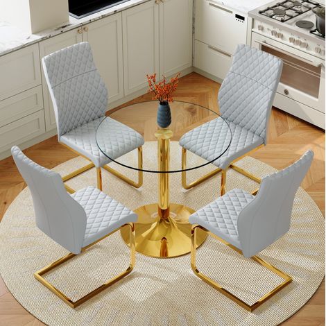 Conjunto mesa comedor de cristal y 4 sillas OKMYHOME (1/5)