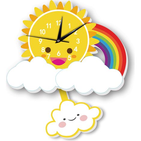 Horloge murale Yunyi UWC003 arc-en-ciel, pendule silencieuse en PVC pour chambre d'enfant, design créatif et coloré
